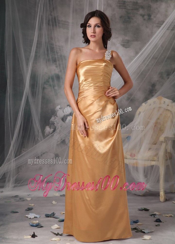 Elegant Ruching One Shoulder Prom Dress Decorated with Beadings