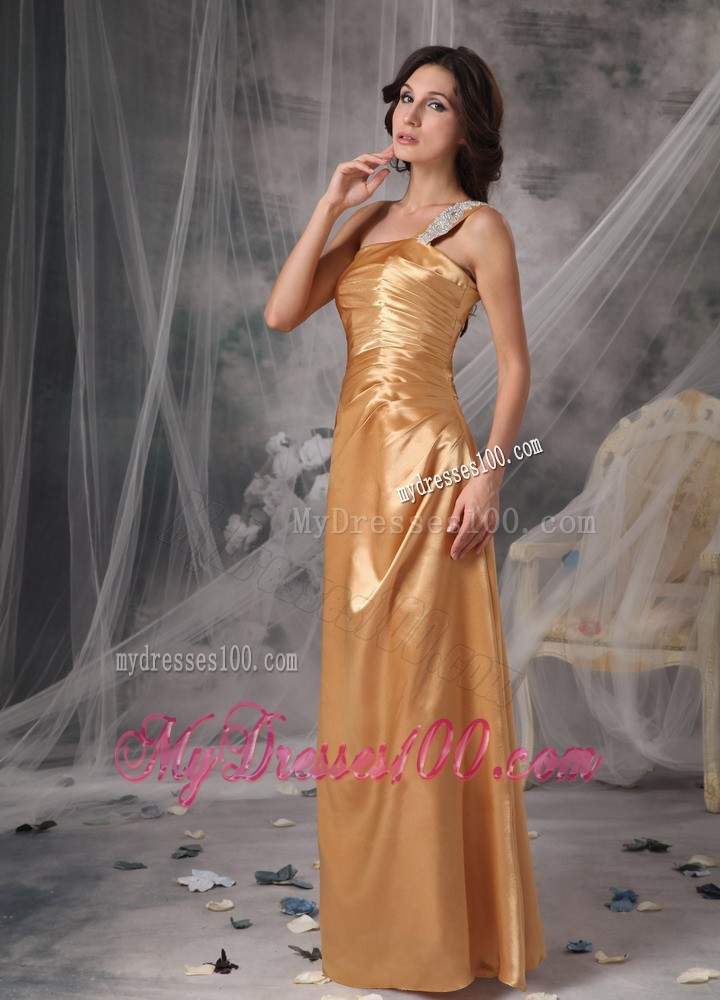 Elegant Ruching One Shoulder Prom Dress Decorated with Beadings