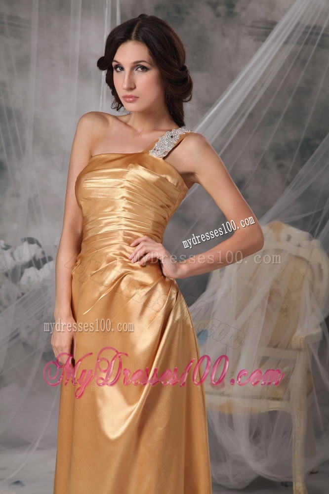 Elegant Ruching One Shoulder Prom Dress Decorated with Beadings