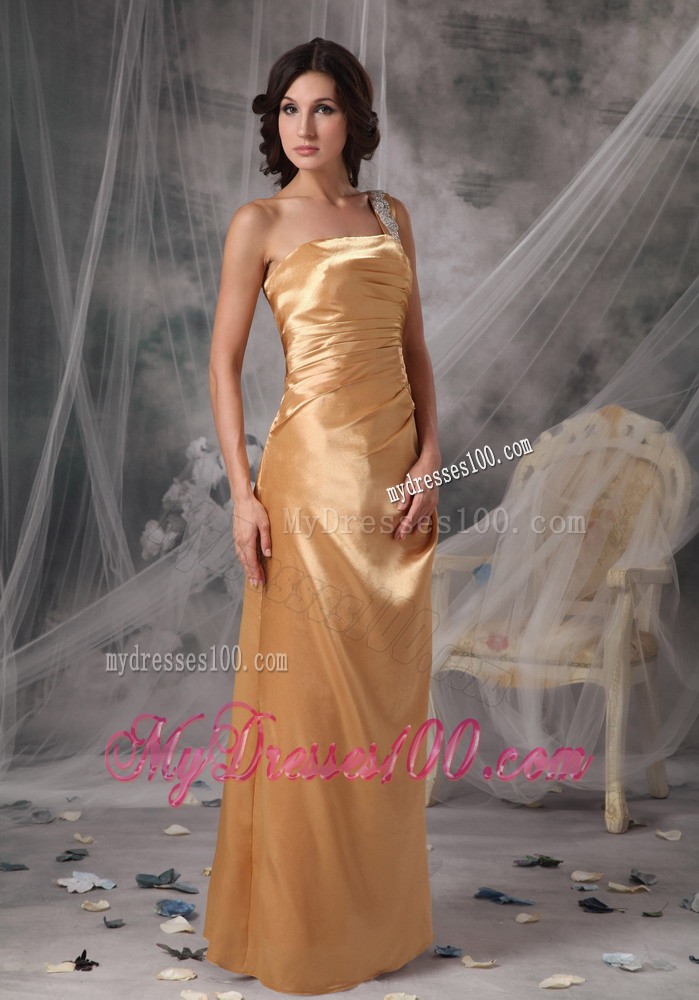 Elegant Ruching One Shoulder Prom Dress Decorated with Beadings