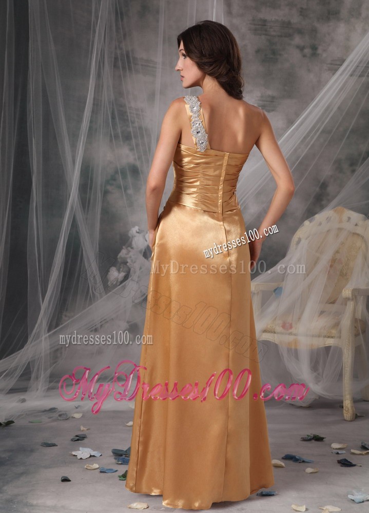 Elegant Ruching One Shoulder Prom Dress Decorated with Beadings