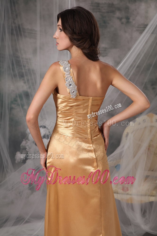 Elegant Ruching One Shoulder Prom Dress Decorated with Beadings