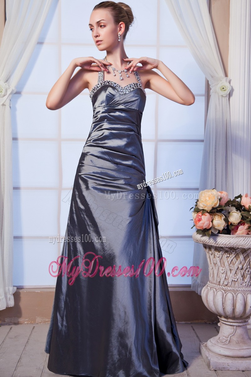 Beaded Halter Top Backless Floor-length Prom Evening Dresses