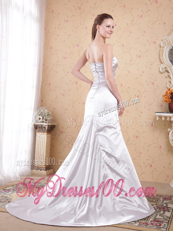 Appliques with Beadings Decorated Prom Gown with Ruching and Court Train