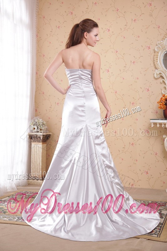 Appliques with Beadings Decorated Prom Gown with Ruching and Court Train