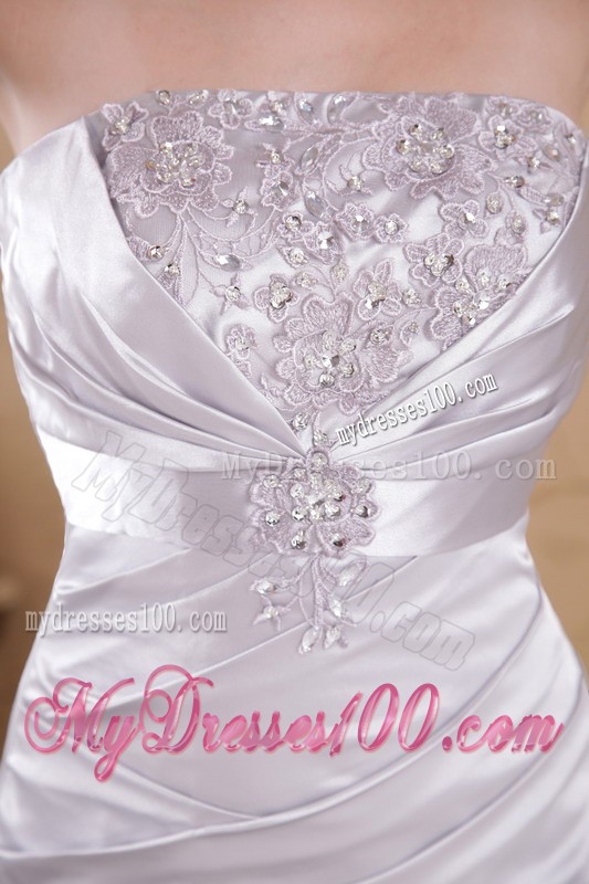 Appliques with Beadings Decorated Prom Gown with Ruching and Court Train