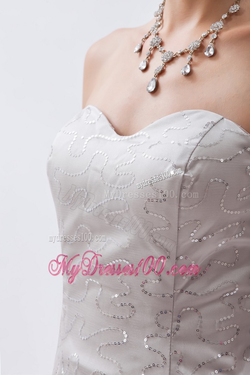Pretty Sweetheart Sequins White Mini Prom Dress for Girls Lace Hem