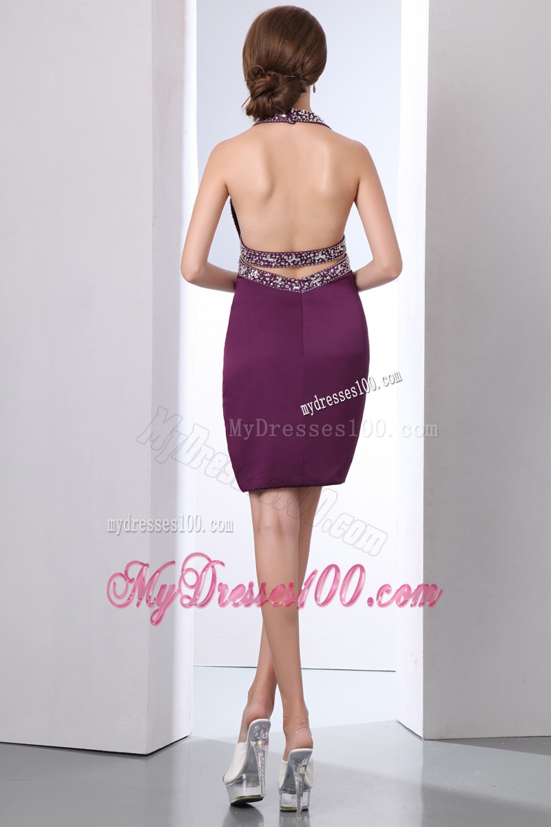 Beaded Halter Top Short Ruched Prom Dresses with Hollow Out on The Waist