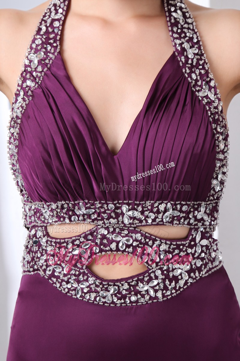 Beaded Halter Top Short Ruched Prom Dresses with Hollow Out on The Waist
