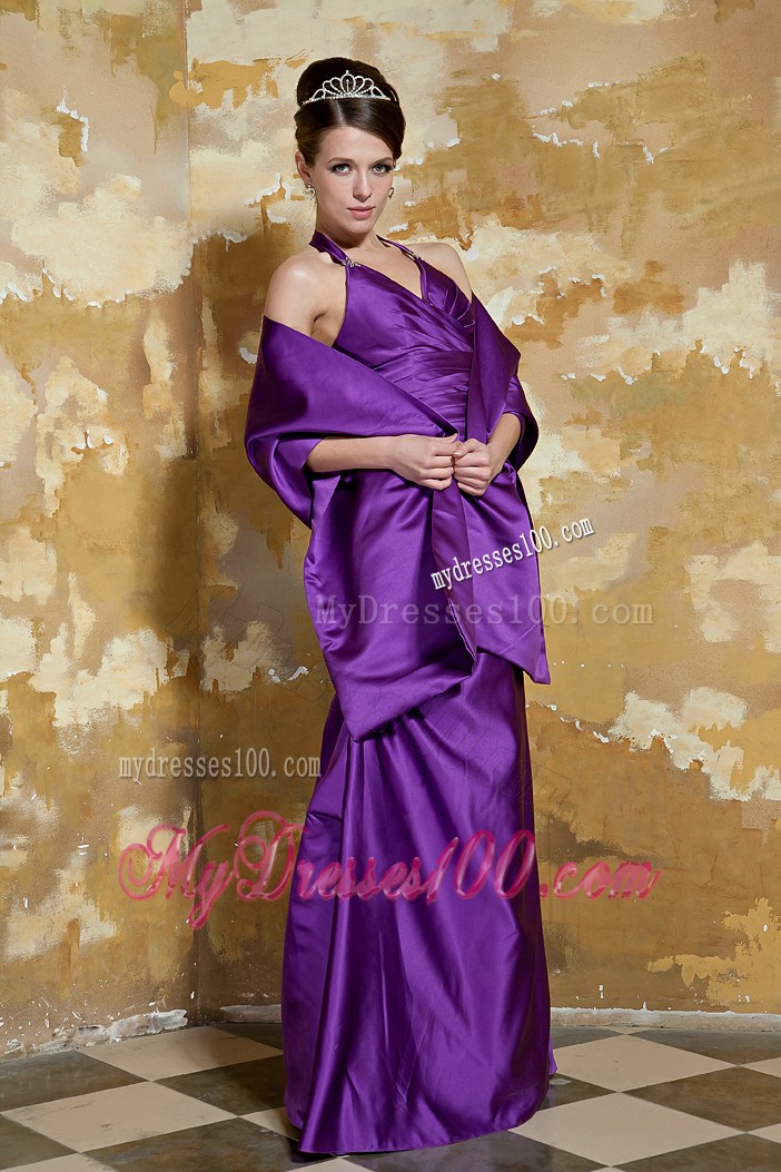 Straps Beaded and Ruched Eggplant Purple Prom Dresses