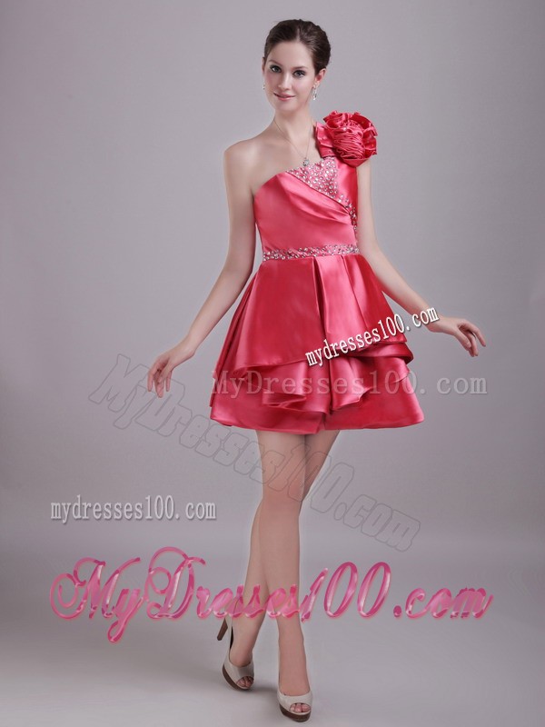 Beaded Handmade Flower Mini Prom Dresses Ruffles in Red
