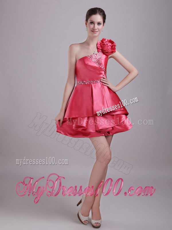 Beaded Handmade Flower Mini Prom Dresses Ruffles in Red