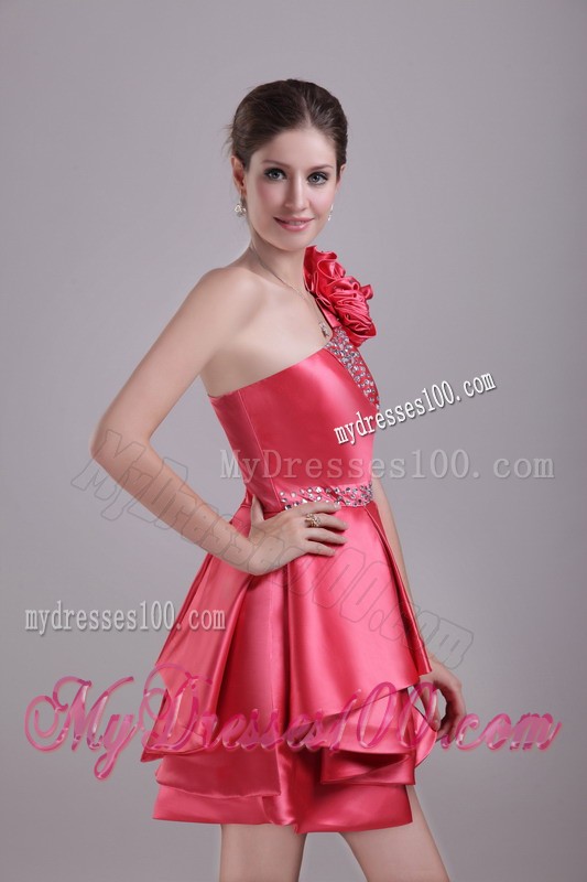 Beaded Handmade Flower Mini Prom Dresses Ruffles in Red