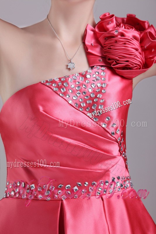 Beaded Handmade Flower Mini Prom Dresses Ruffles in Red