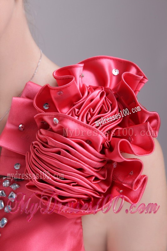 Beaded Handmade Flower Mini Prom Dresses Ruffles in Red