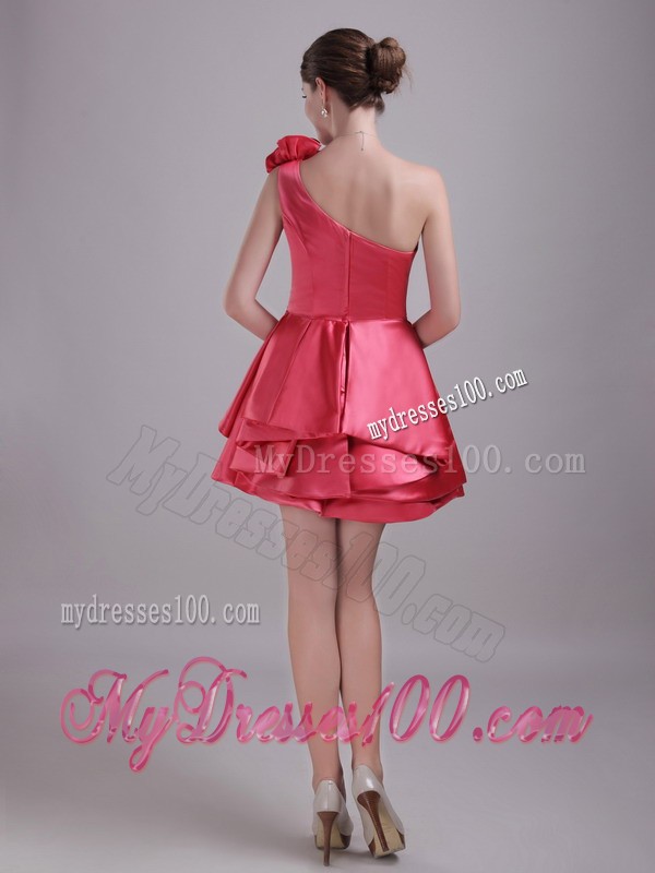 Beaded Handmade Flower Mini Prom Dresses Ruffles in Red