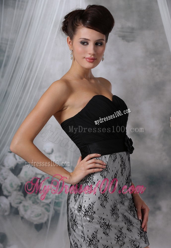Mini-length Printing Prom Dresses with Black Hand Made Flowers