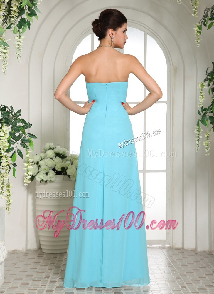 Diamond and Ruching Decorated Chiffon Prom Dress with High Slit