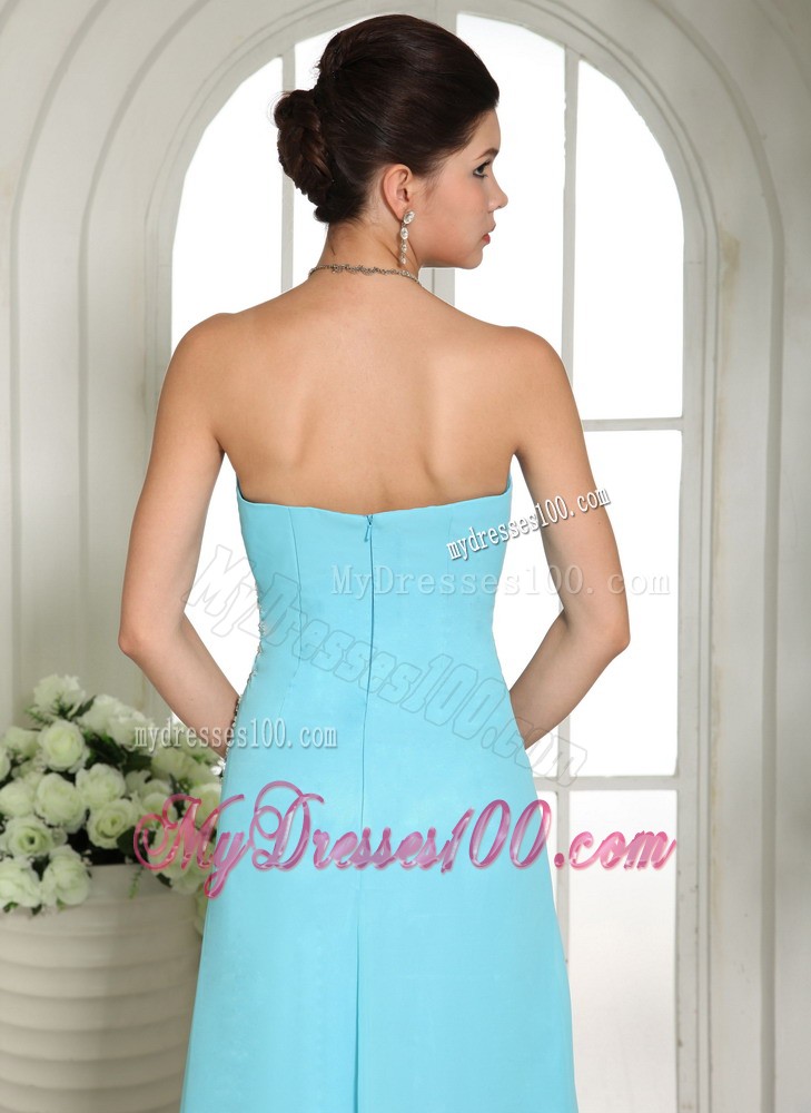 Diamond and Ruching Decorated Chiffon Prom Dress with High Slit