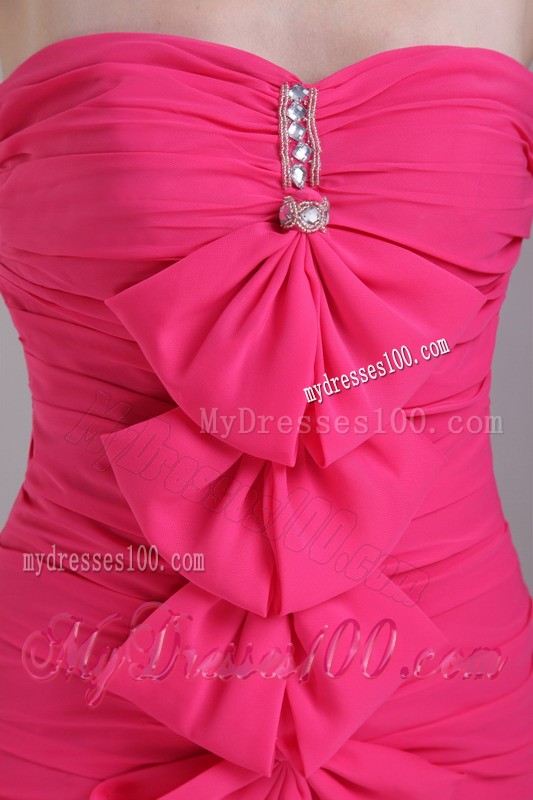 Outstanding Bowknot Sweetheart Beaded Ruche Mini Prom Dress