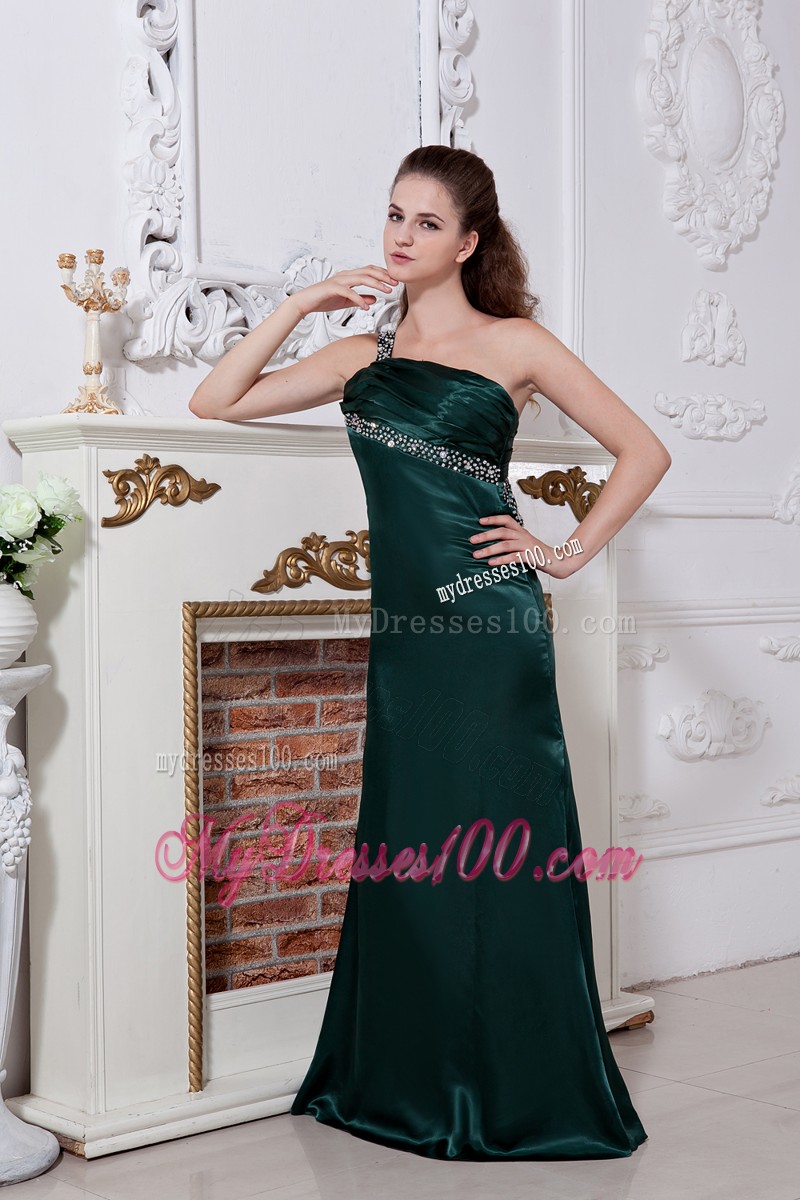 One Shoulder Backless Prom Dress in Hunter Green with Appliques