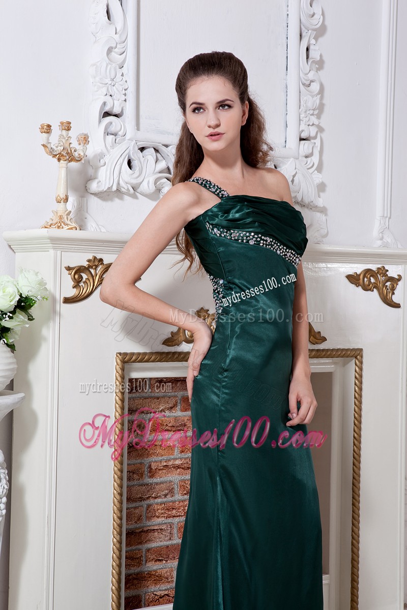 One Shoulder Backless Prom Dress in Hunter Green with Appliques