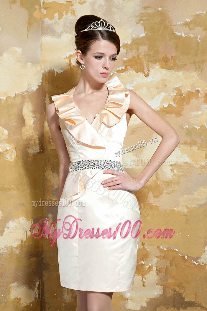 Flowery Halter Light Yellow Prom Gown of Mini-length