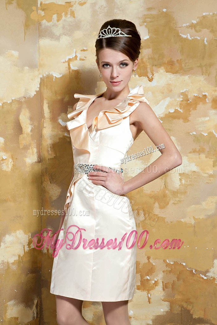 Flowery Halter Light Yellow Prom Gown of Mini-length