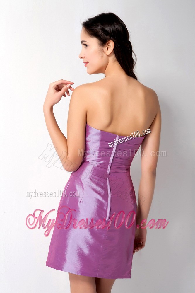 Mini-length Prom Dress Decorated with Ruching and Handle Flowers