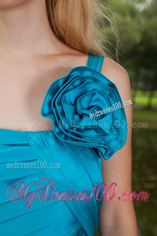 Elegant Knee-length Handmade Flower Ruche Aqua Blue Prom Dress