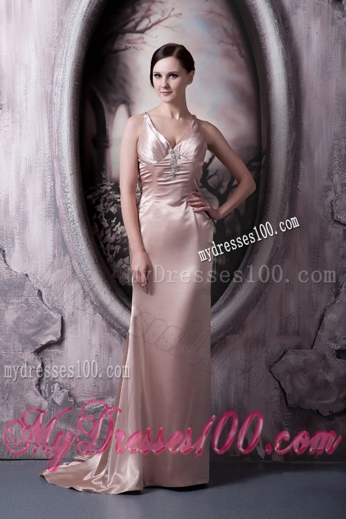 Criss Cross Back Straps Light Pink Sweep Train Prom Dress