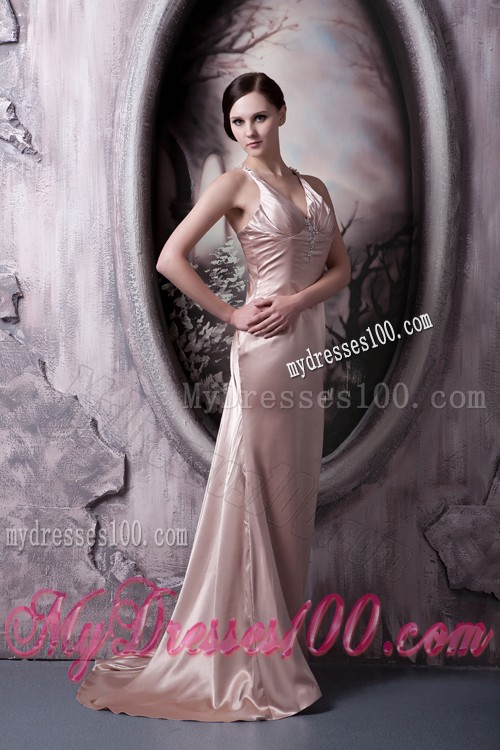 Criss Cross Back Straps Light Pink Sweep Train Prom Dress