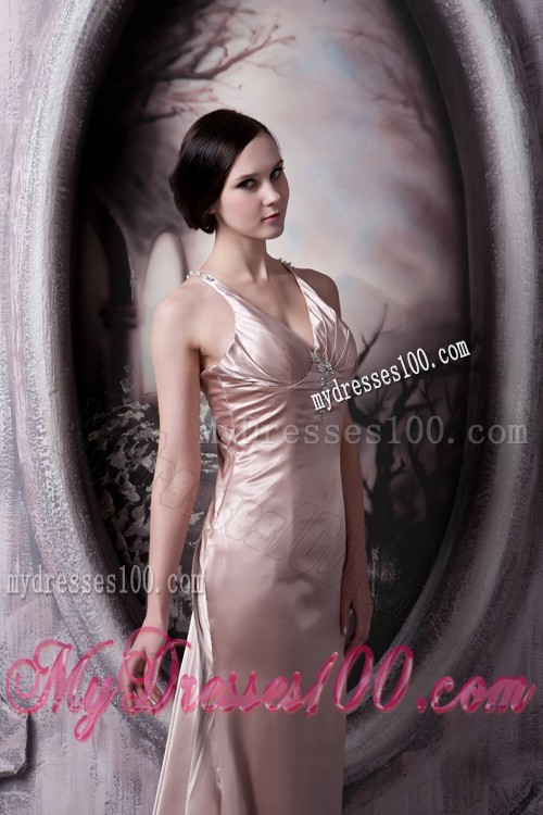 Criss Cross Back Straps Light Pink Sweep Train Prom Dress