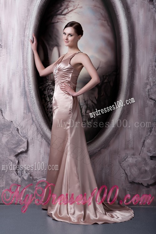 Criss Cross Back Straps Light Pink Sweep Train Prom Dress