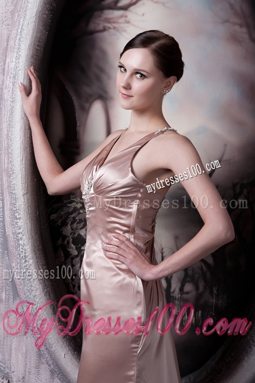 Criss Cross Back Straps Light Pink Sweep Train Prom Dress