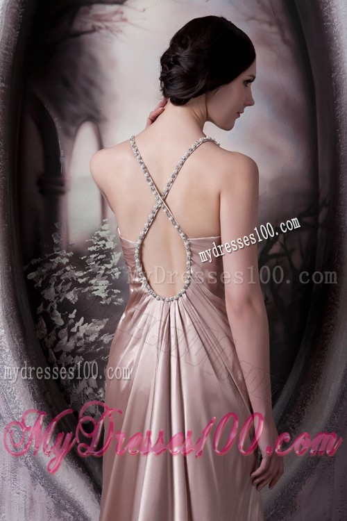 Criss Cross Back Straps Light Pink Sweep Train Prom Dress