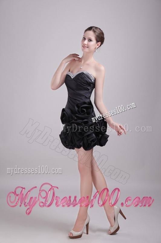 Special Sweetheart Beaded Rolling Flowers Mini Prom Dress in Black