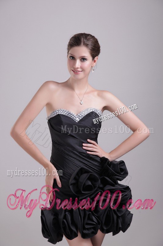 Special Sweetheart Beaded Rolling Flowers Mini Prom Dress in Black
