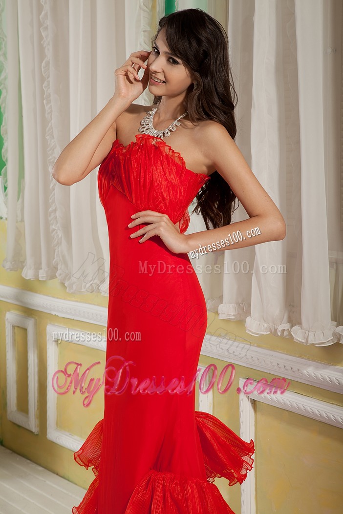 Sweetheart Brush Red Chiffon and Organza Prom Gown