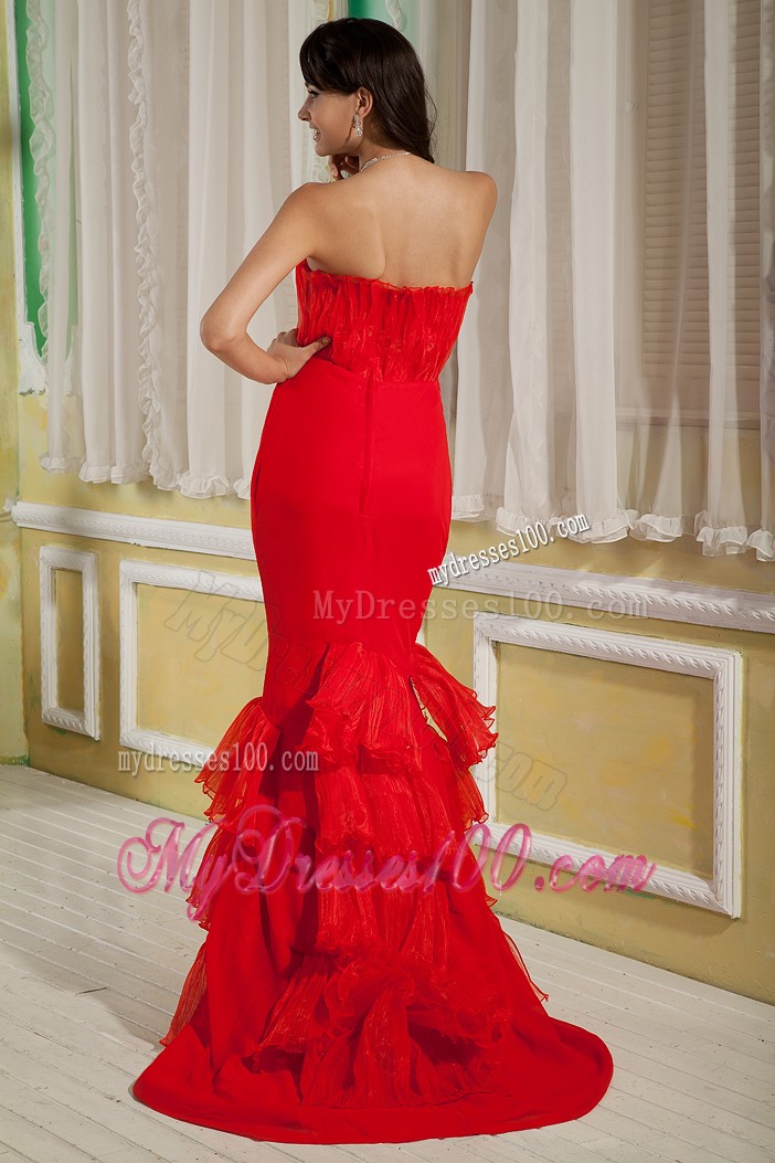 Sweetheart Brush Red Chiffon and Organza Prom Gown