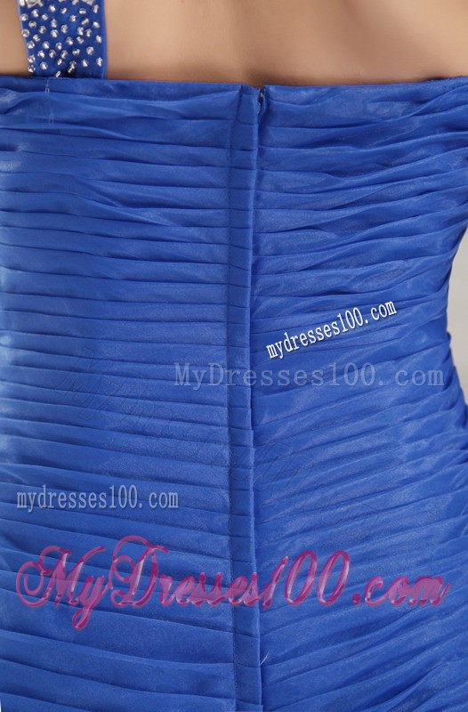 Classy One Shoulder Ruche Blue Mermaid Prom Dress Ruffle Layers