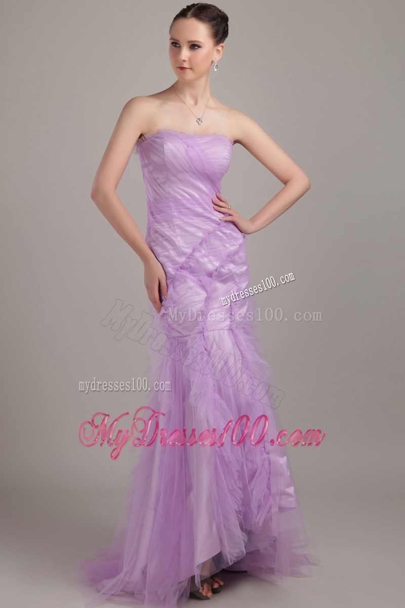 Ruche Strapless Sweetheart Lavender Mermaid Prom Dress Zipper-up