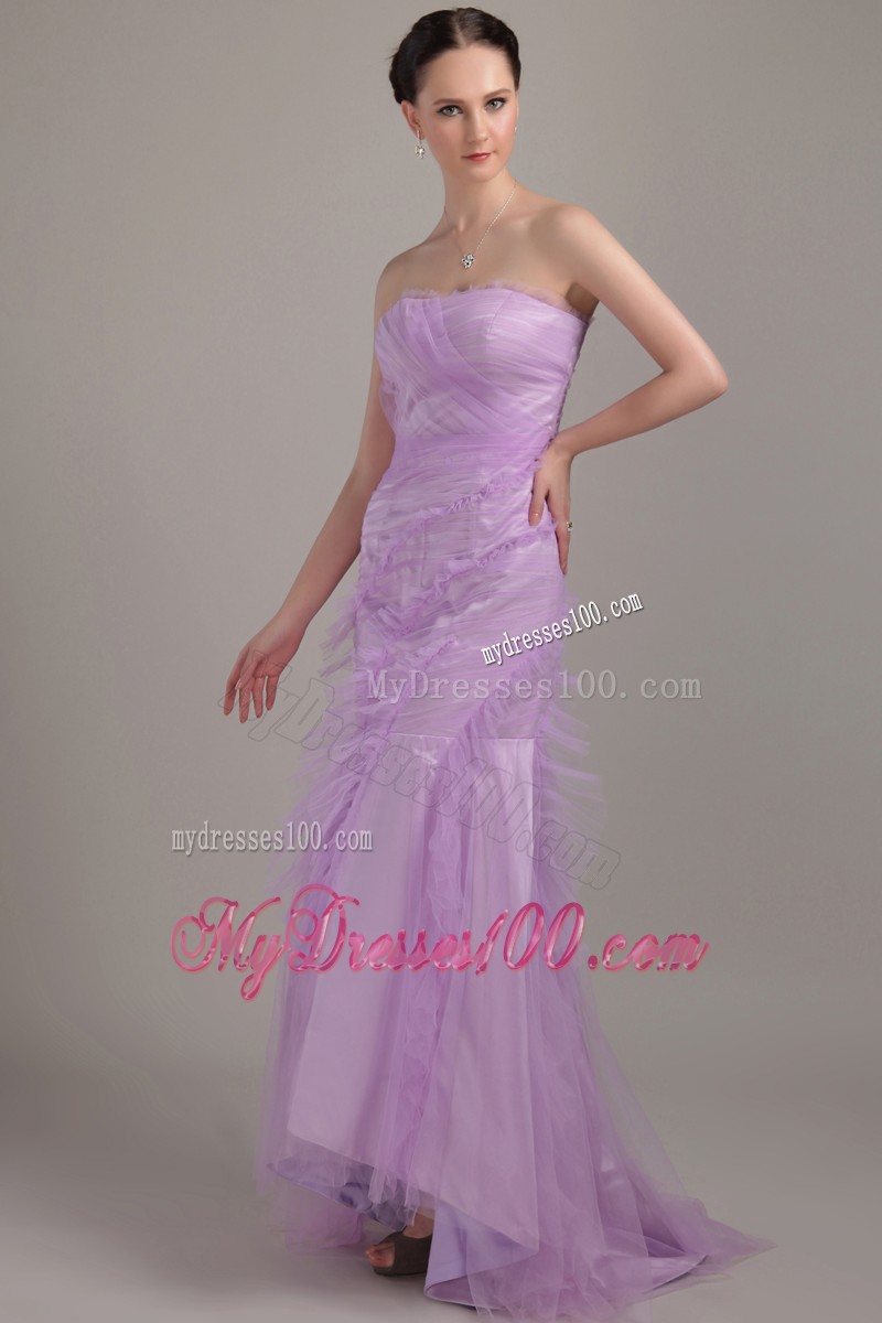 Ruche Strapless Sweetheart Lavender Mermaid Prom Dress Zipper-up