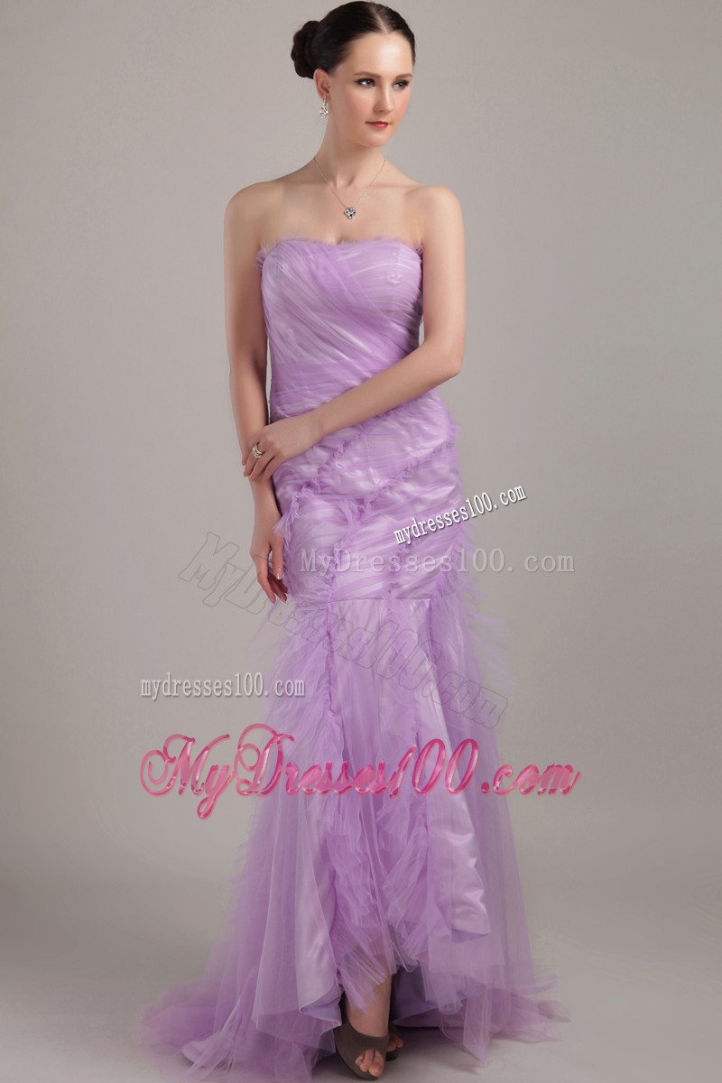 Ruche Strapless Sweetheart Lavender Mermaid Prom Dress Zipper-up