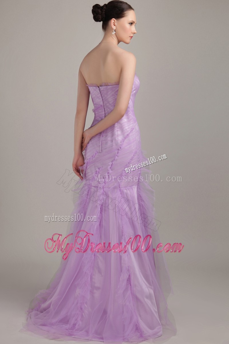 Ruche Strapless Sweetheart Lavender Mermaid Prom Dress Zipper-up