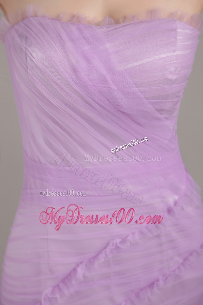 Ruche Strapless Sweetheart Lavender Mermaid Prom Dress Zipper-up