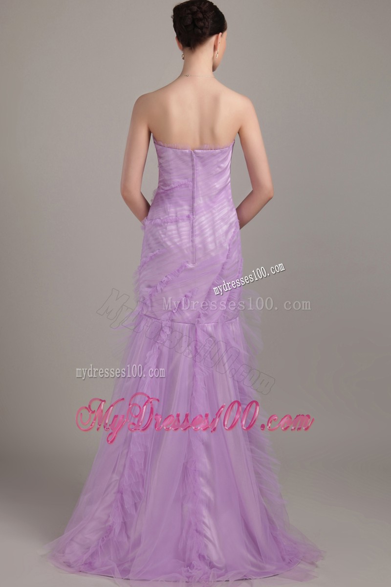 Ruche Strapless Sweetheart Lavender Mermaid Prom Dress Zipper-up