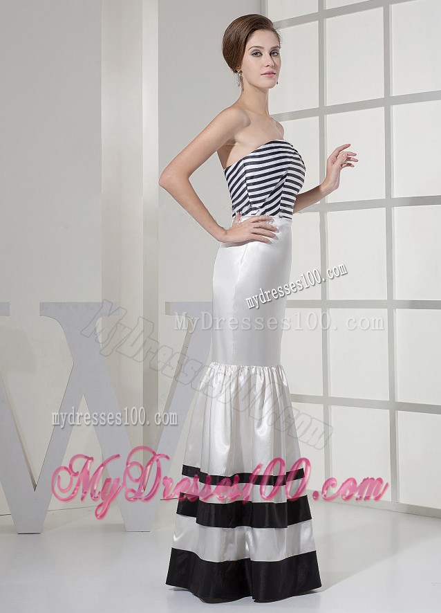 Floor-length Mermaid Prom Gown with Black and White Stripes