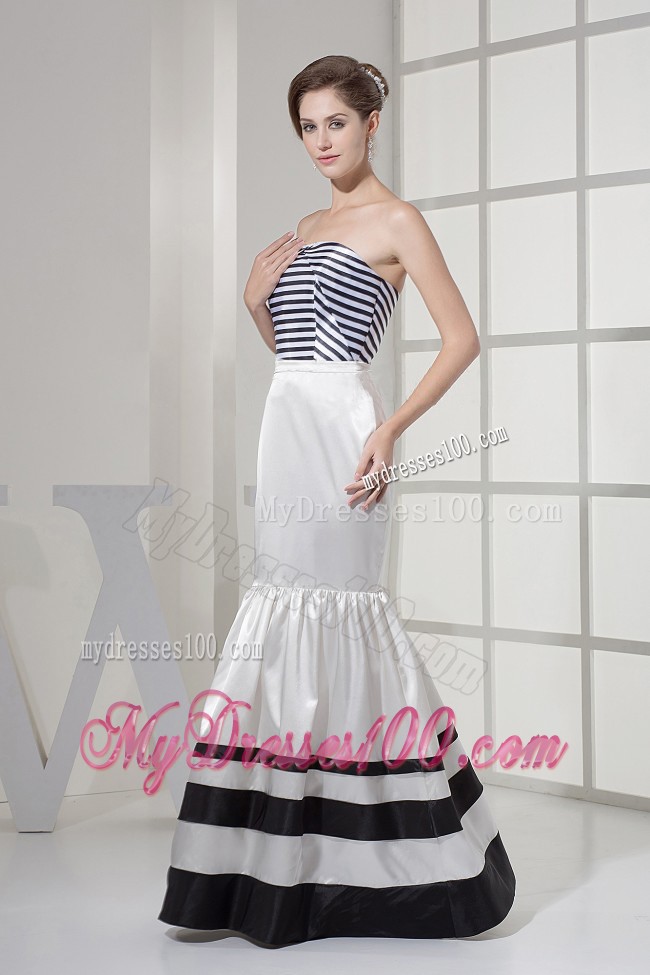 Floor-length Mermaid Prom Gown with Black and White Stripes