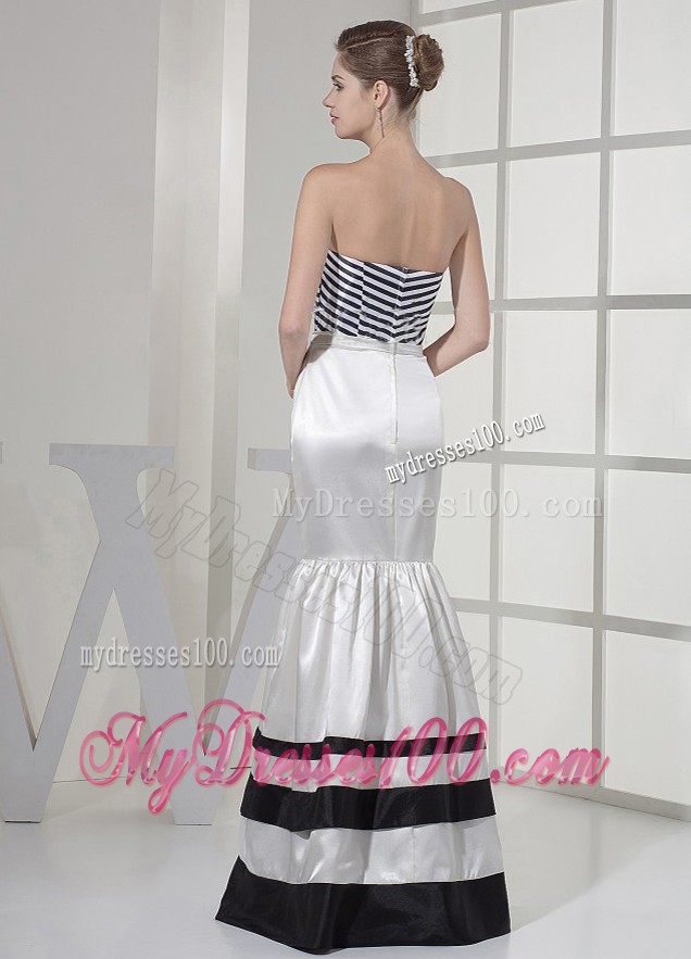 Floor-length Mermaid Prom Gown with Black and White Stripes